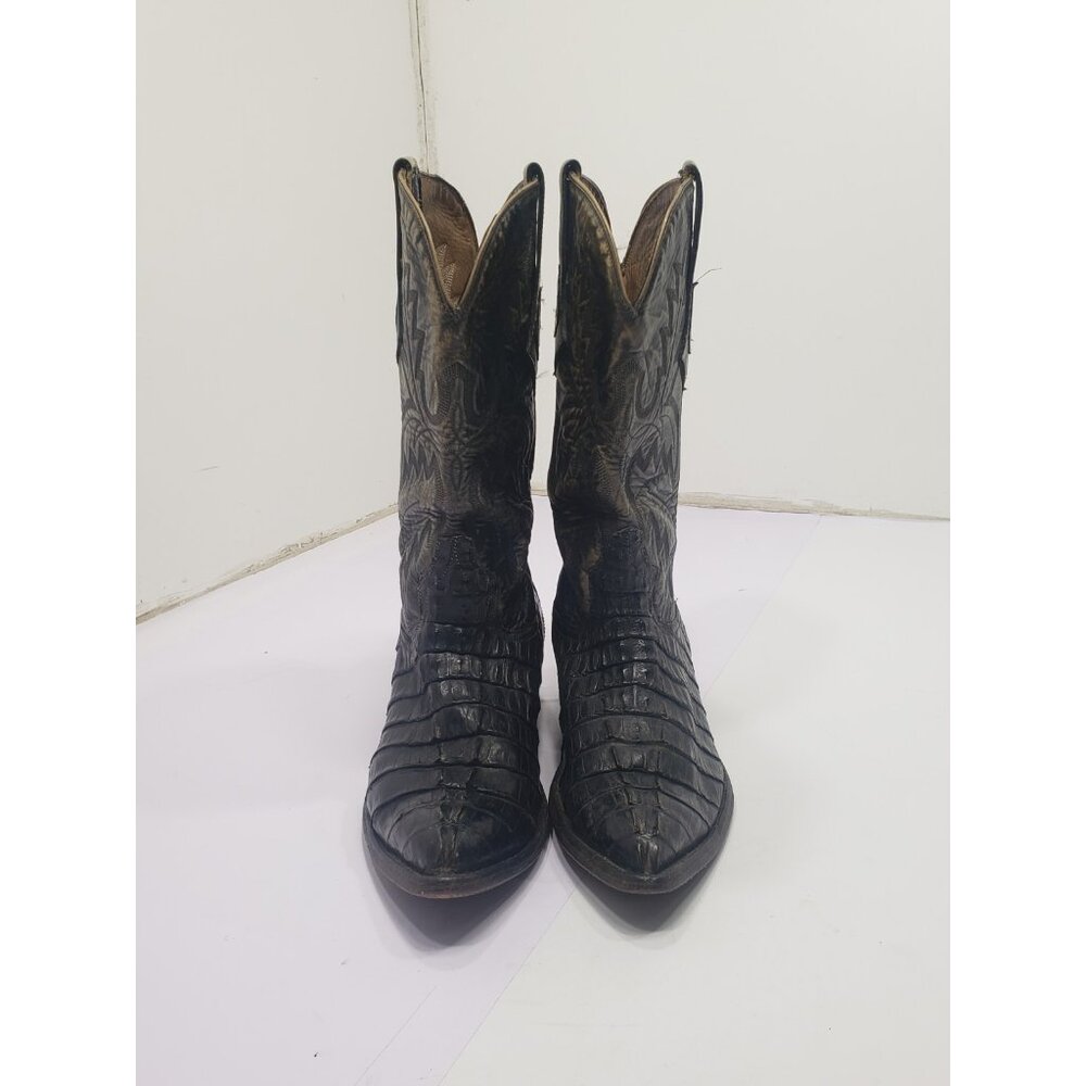 El Presidente Black Alligator Leather Print Point Toe Cowboy Boots Size 7 Or 8?